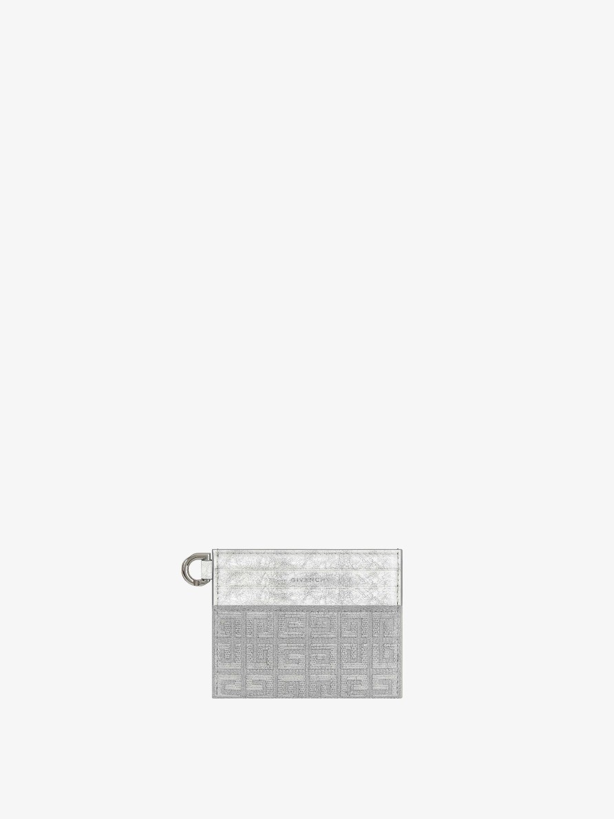 Women Givenchy Small Leather Goods | 4G Card Holder In 4G Embroidered Canvas Silvery Grey