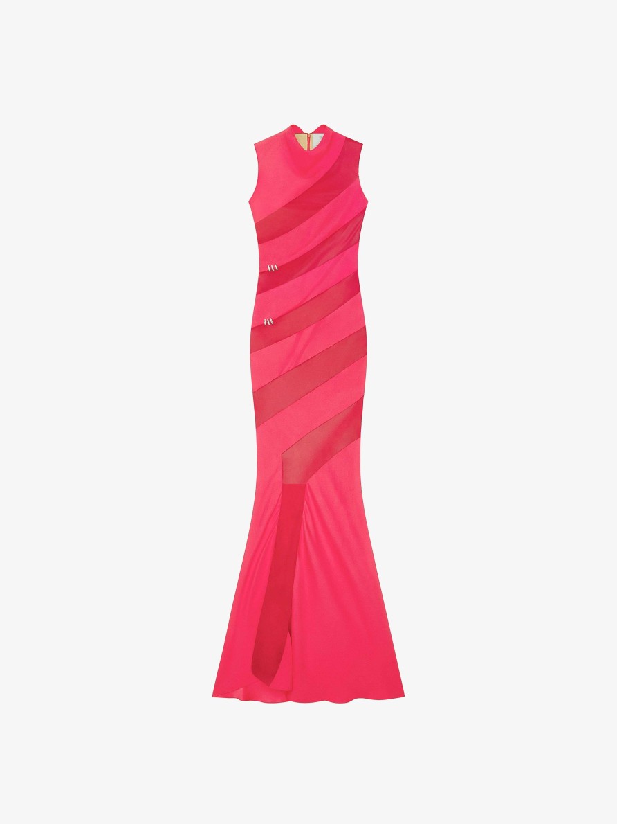 Women Givenchy Dresses | Evening Dress In Crepe With Bands And Crystals Details Cyclamen