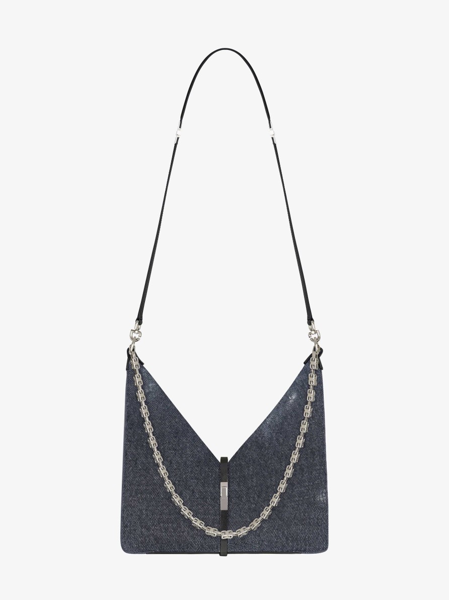 Women Givenchy Shoulder Bags | Small Cut Out Bag In Washed Denim With Chain Black