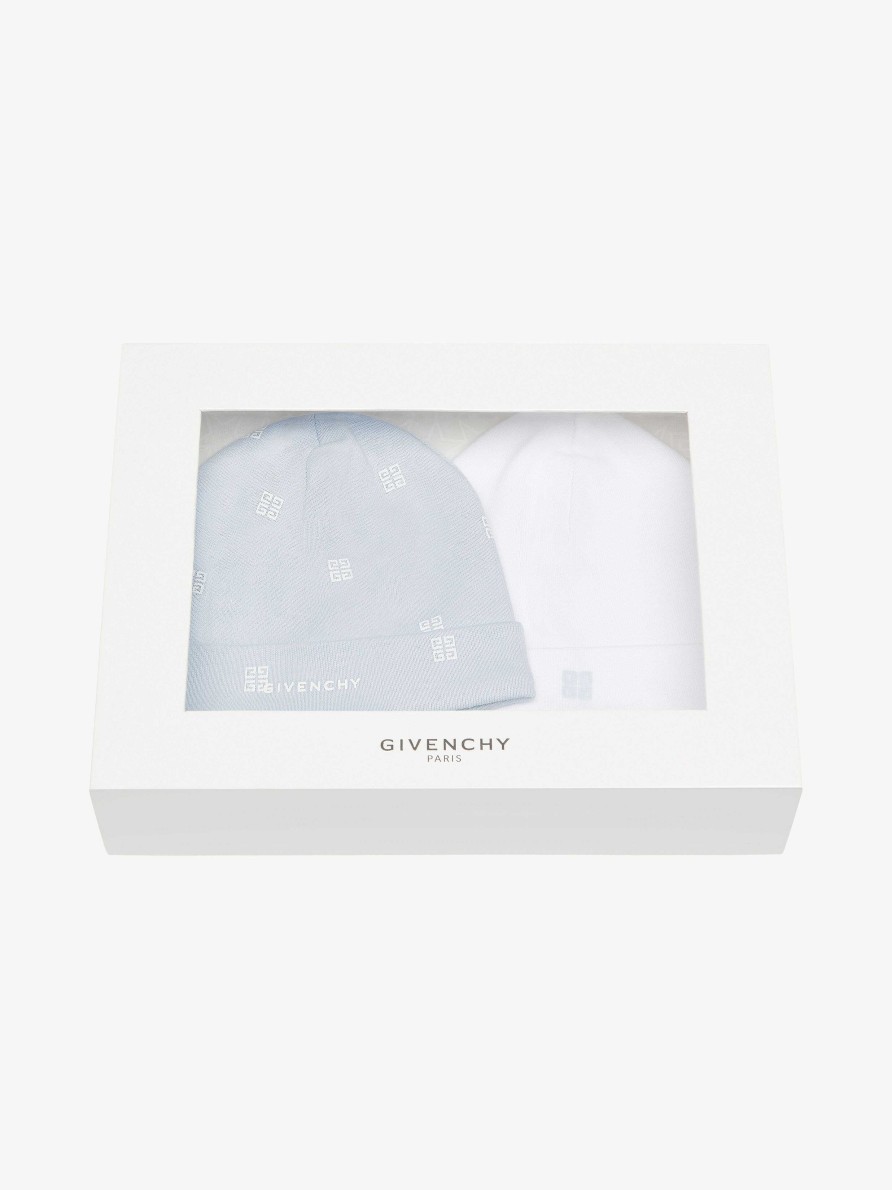 Men Givenchy Baby (1 Month To 3 Years) | Two Beanies In Knit Gift Set White/Light Blue