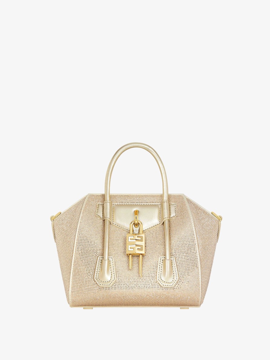 Women Givenchy Antigona | Mini Antigona Lock Bag In Satin With Strass Blond