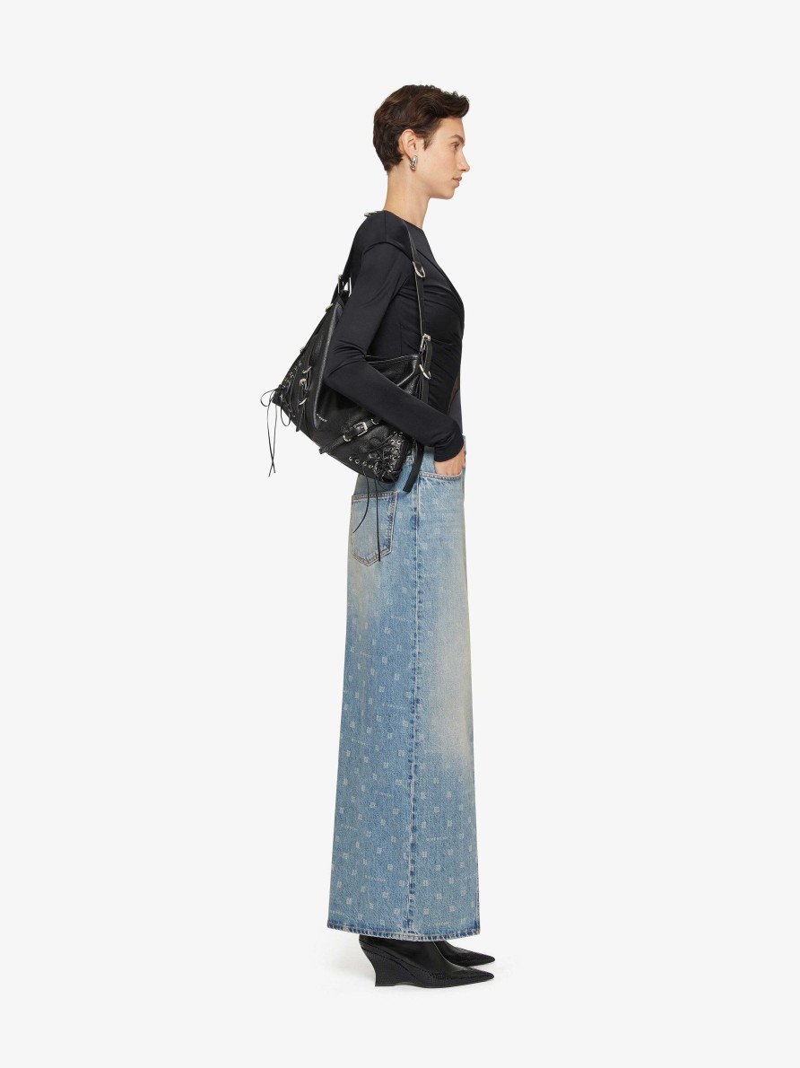 Women Givenchy Skirts | Skirt In Givenchy 4G Denim With Slit Medium Blue