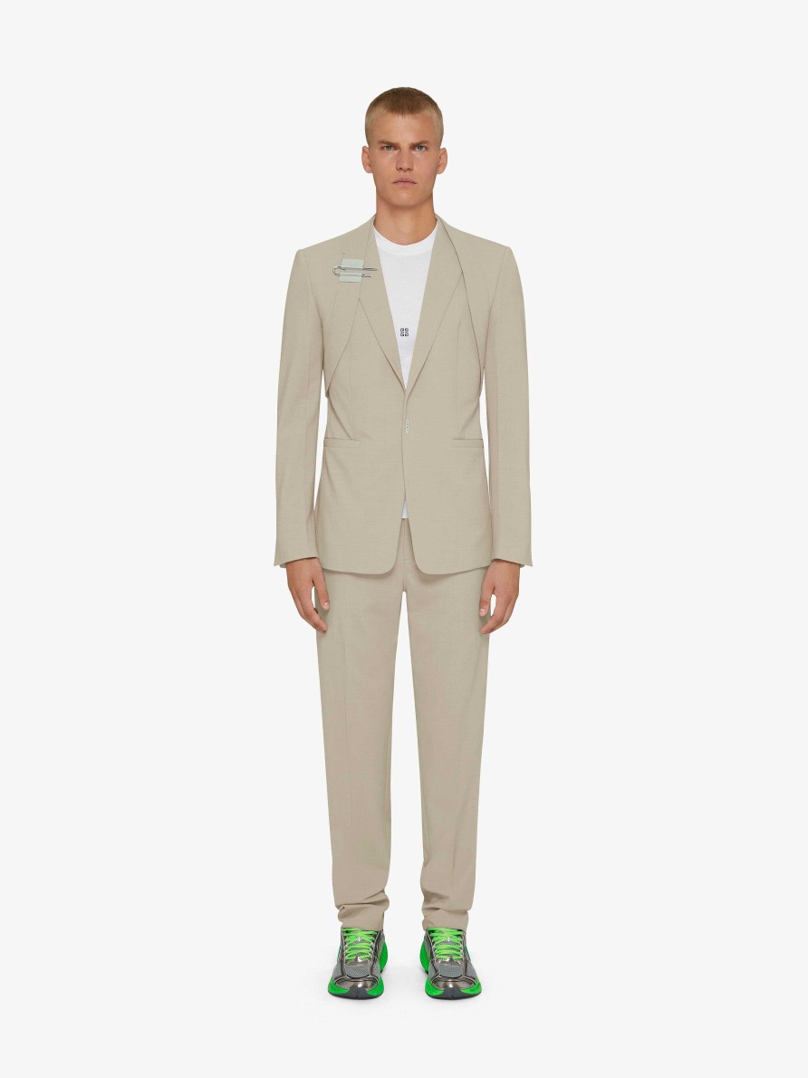 Men Givenchy Pants | Slim Fit Pants In Wool Stone Grey