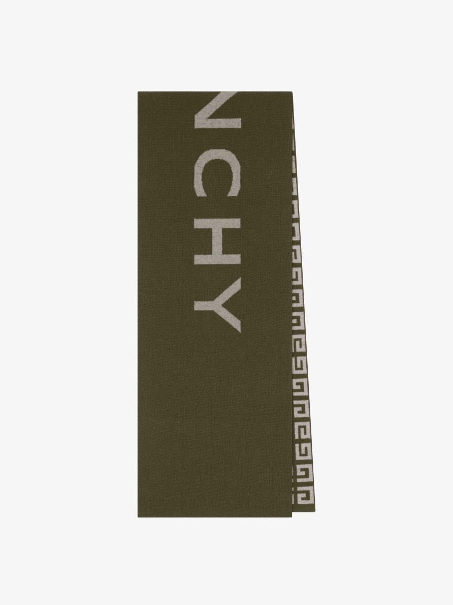 Men Givenchy Scarves & Ties | Givenchy 4G Double Sided Scarf In Wool And Cashmere Khaki