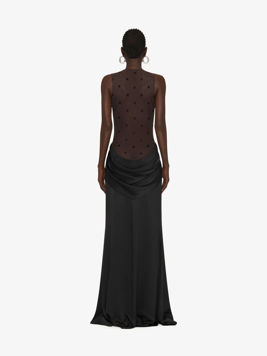 Women Givenchy Dresses | Evening Dress In Satin With Tulle And Drape Black