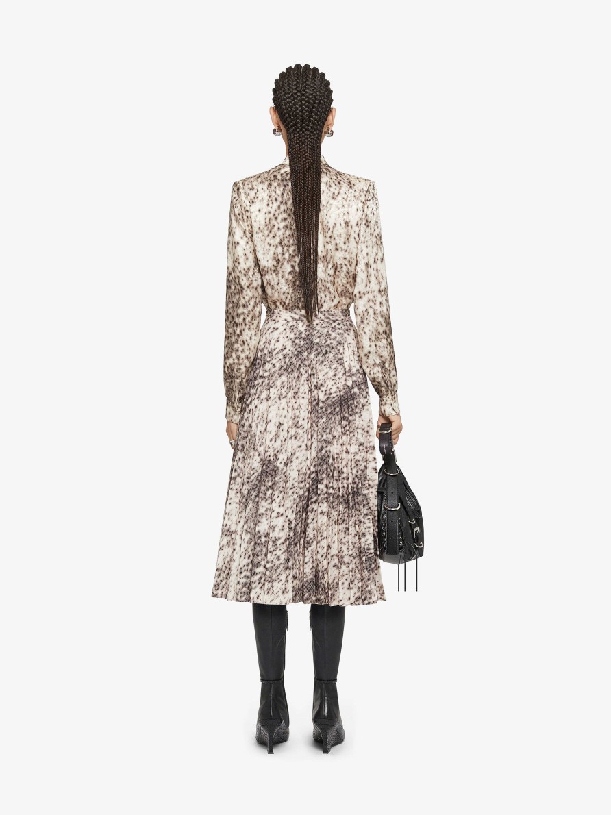 Women Givenchy Tops & Shirts | Blouse In Silk With Snow Leopard Print And Lavalliere Natural/Brown