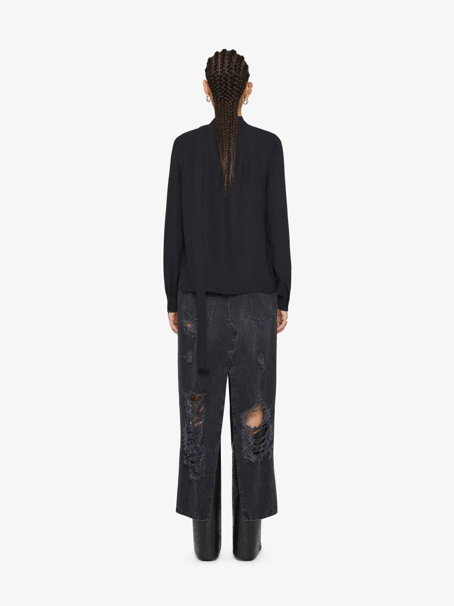 Women Givenchy Skirts | Skirt In Destroyed Denim With Slit Charcoal