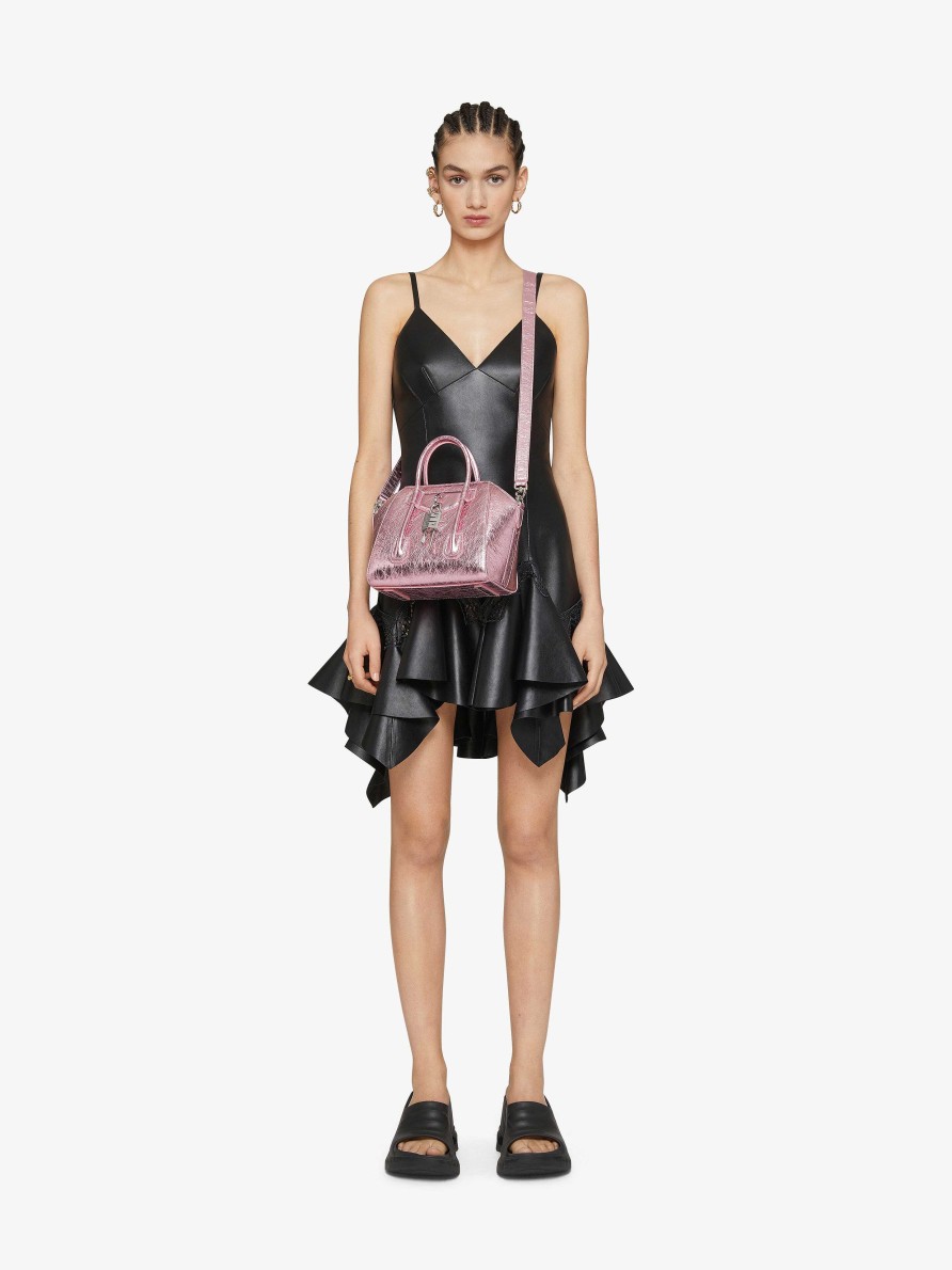 Women Givenchy Antigona | Mini Antigona Lock Bag In Laminated Leather Silk Pink