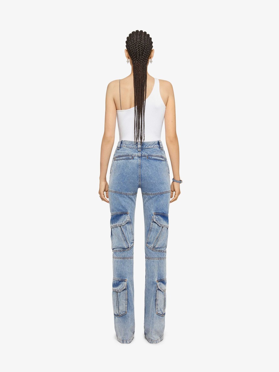 Women Givenchy Pants | Boot Cut Cargo Pants In Denim Light Blue