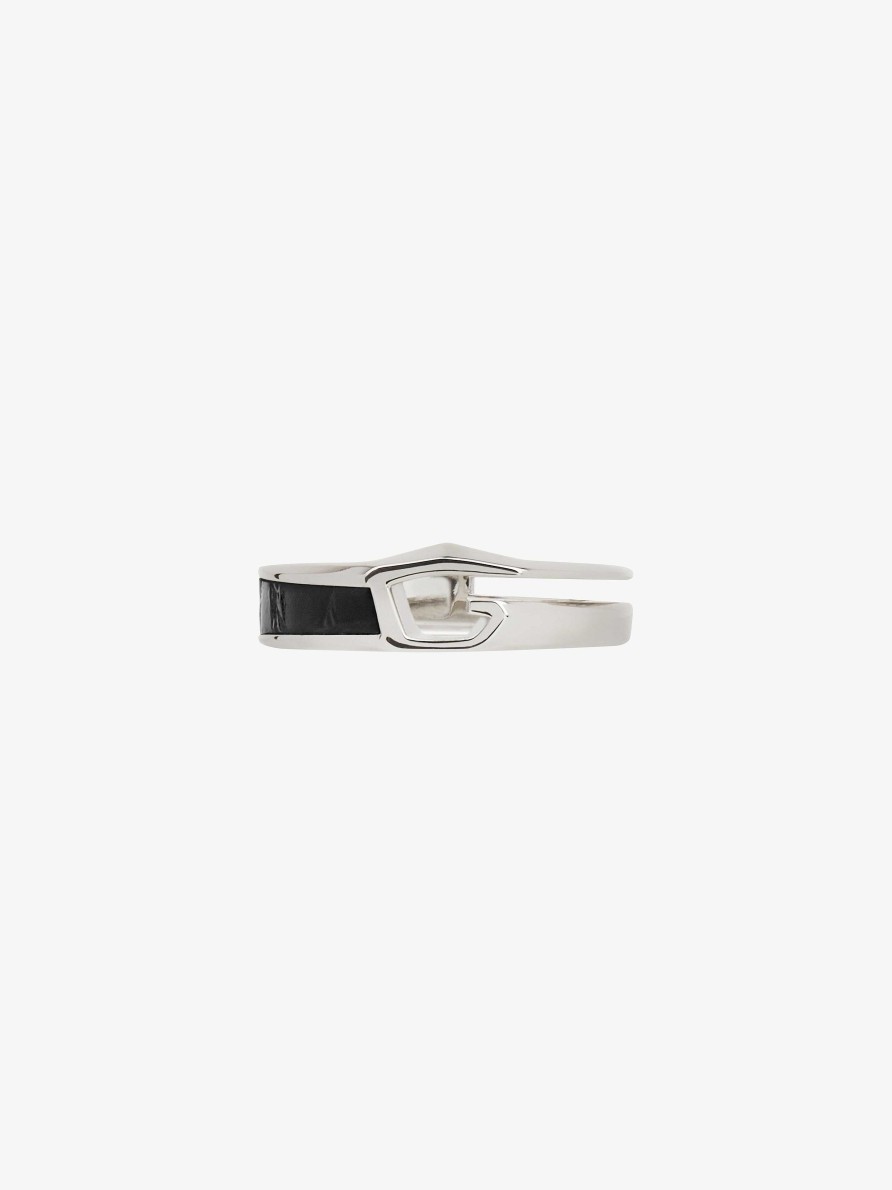 Men Givenchy Jewelry | Giv Cut Ring In Metal And Leather Black/Silvery