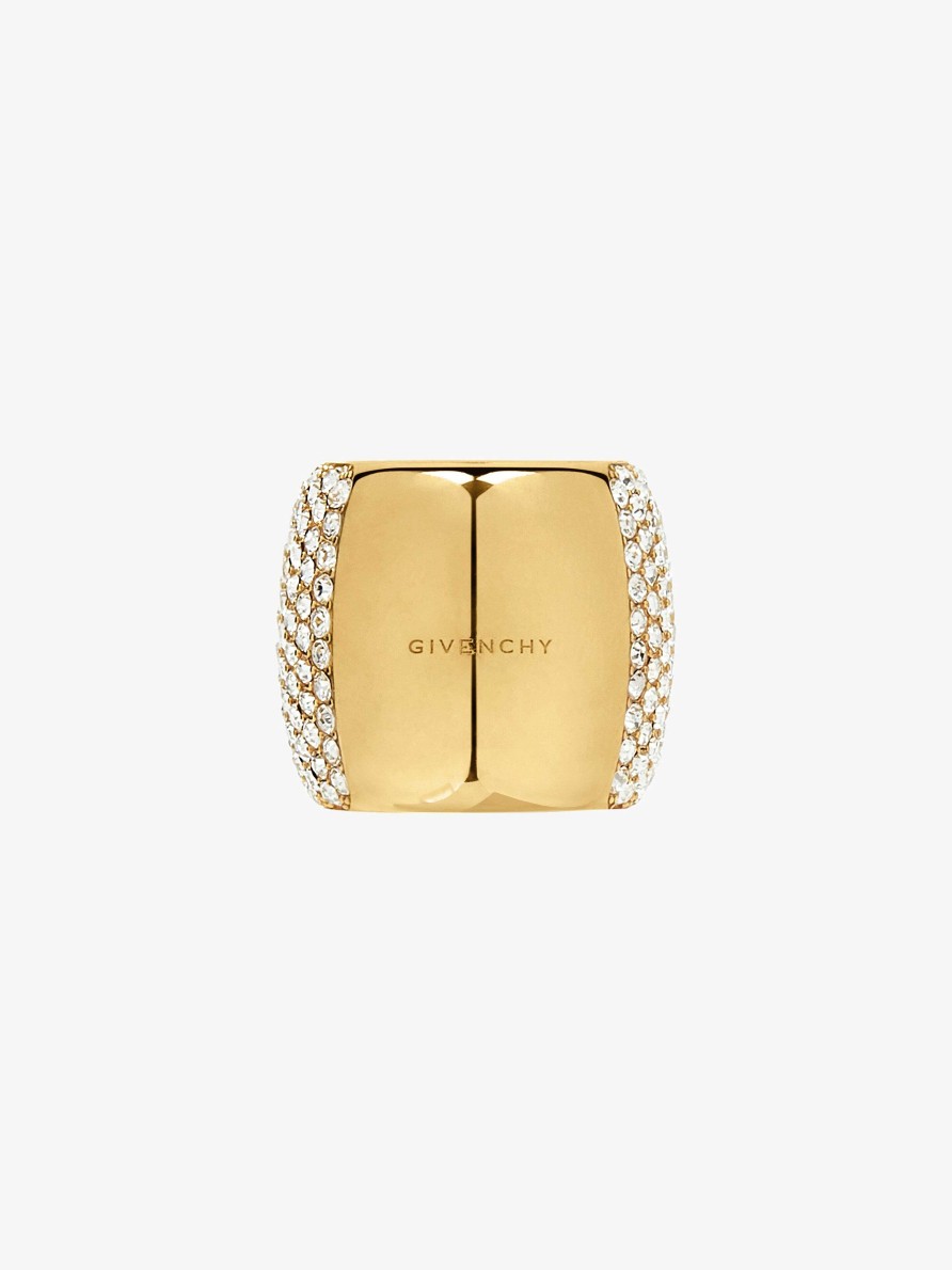 Women Givenchy Jewelry | 4G Ring In Metal With Crystals Golden Yellow