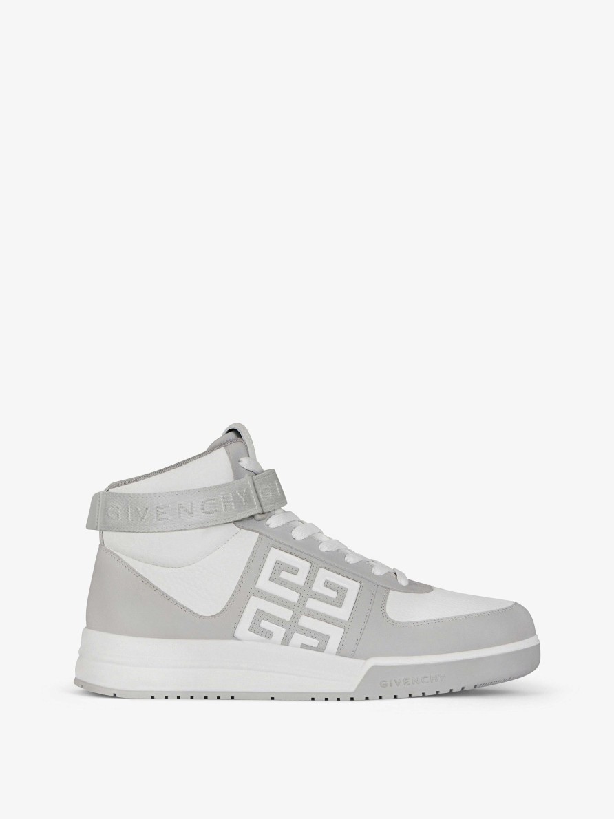 Men Givenchy G4 | G4 High Top Sneakers In Leather Grey/White