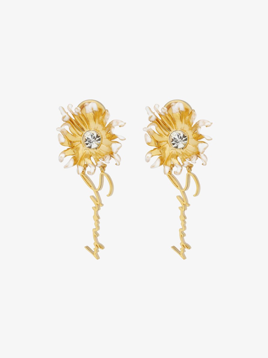 Women Givenchy Jewelry | Daisy Earrings In Metal And Enamel With Crystal Golden/White