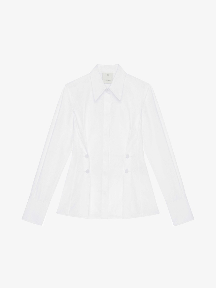 Women Givenchy Tops & Shirts | Shirt In Poplin With Buttons And Pleated Effect White