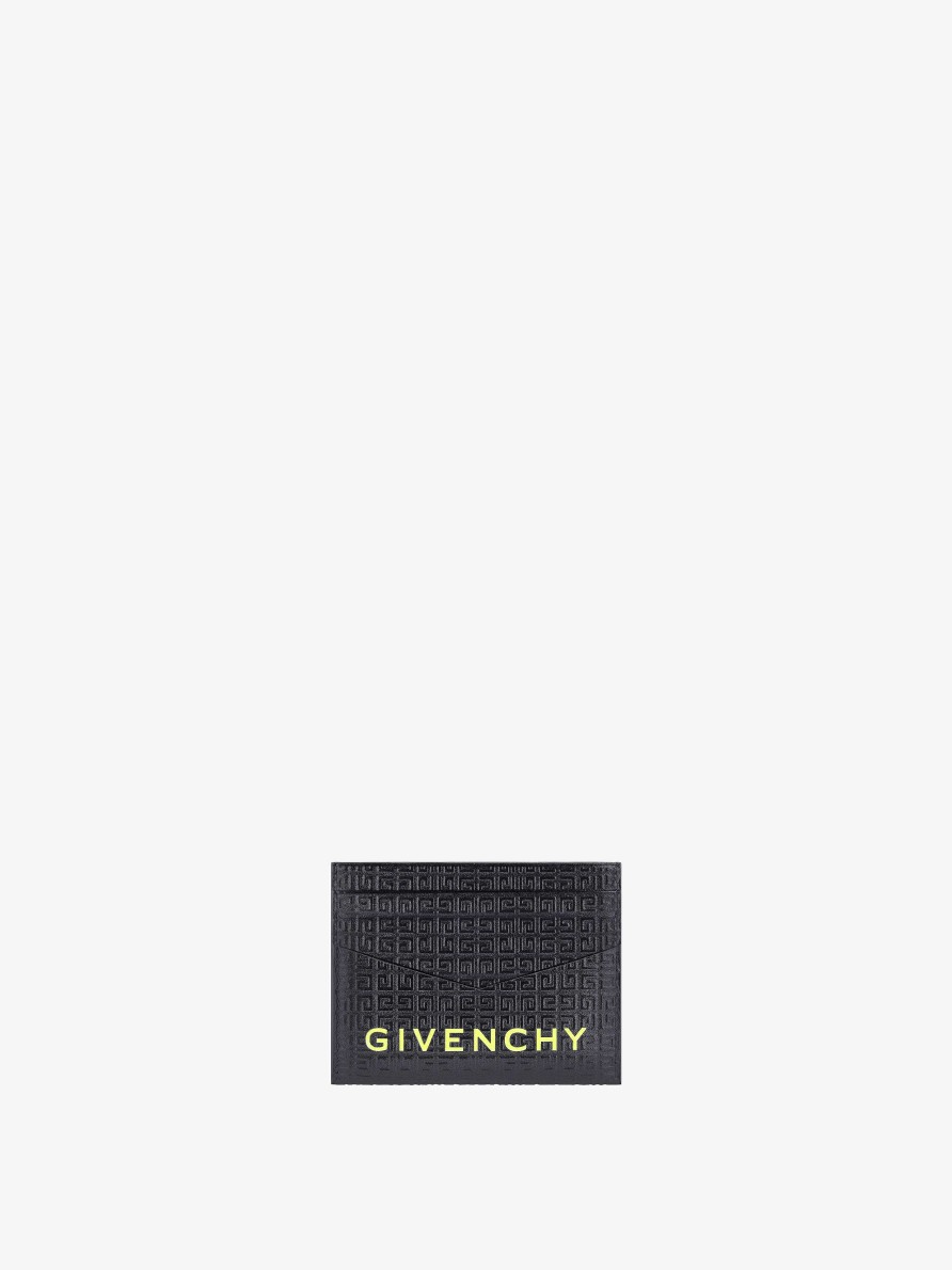 Men Givenchy Small Leather Goods | Givenchy Card Holder In 4G Micro Leather Black/Yellow