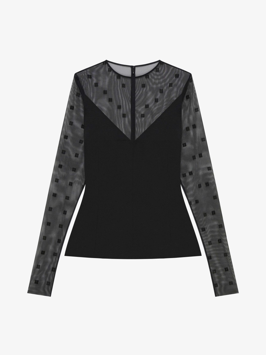 Women Givenchy Tops & Shirts | Top In Bi-Material 4G Pattern Black