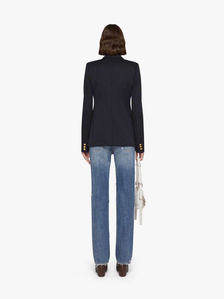 Women Givenchy Jackets & Coats | Double Breasted Jacket In Wool And Mohair Navy