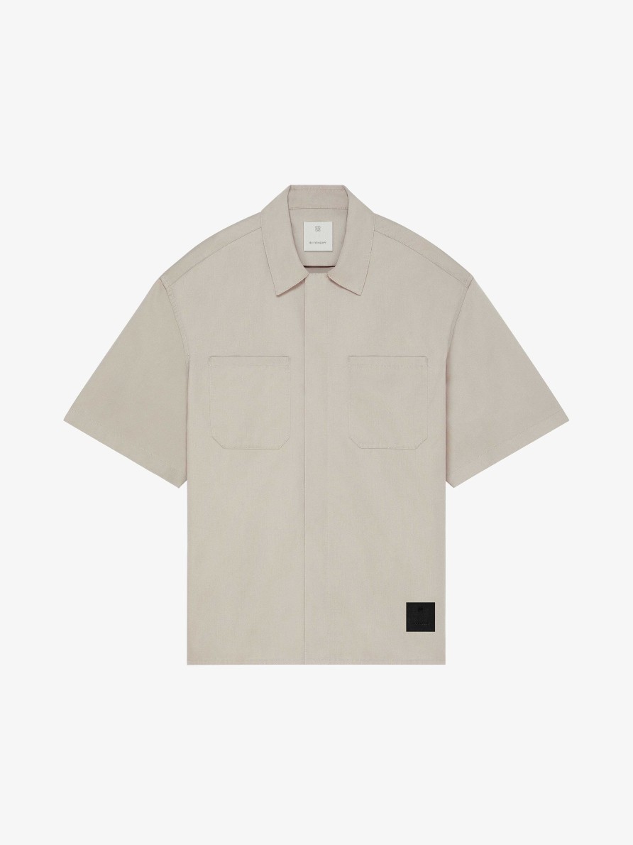 Men Givenchy Shirts | Givenchy Boxy Fit Hawaiian Shirt In Cotton Stone Grey