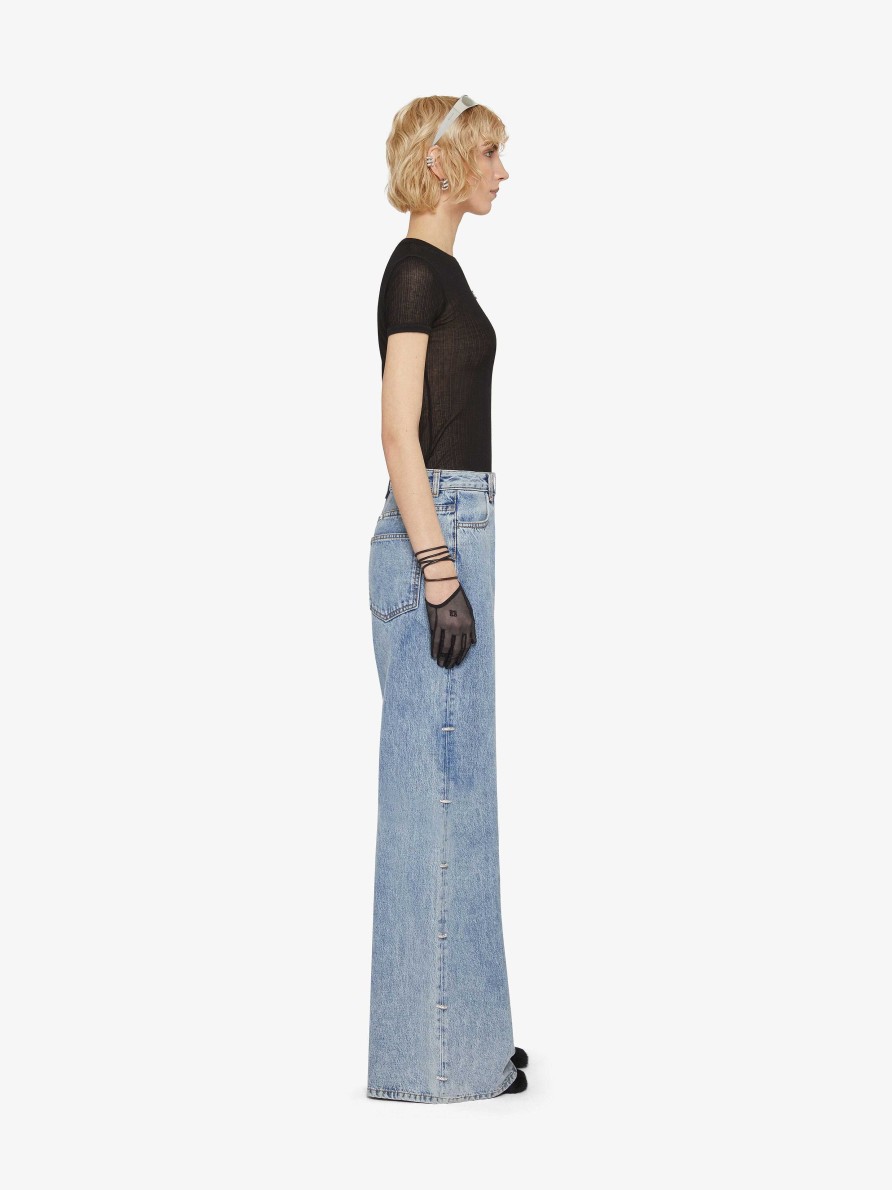 Women Givenchy Pants | Oversized Jeans In Denim With Crystals Light Blue