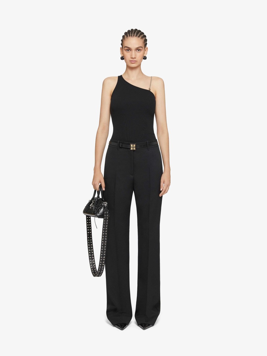 Women Givenchy Tops & Shirts | Asymmetric Top In Cotton With Chain Detail Black