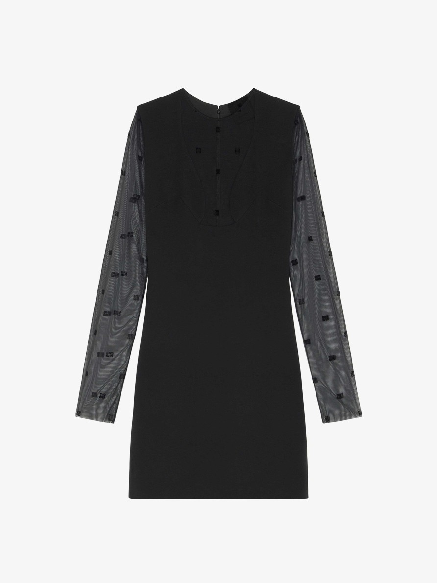 Women Givenchy Dresses | Dress In Sable Stretch And 4G Tulle Black