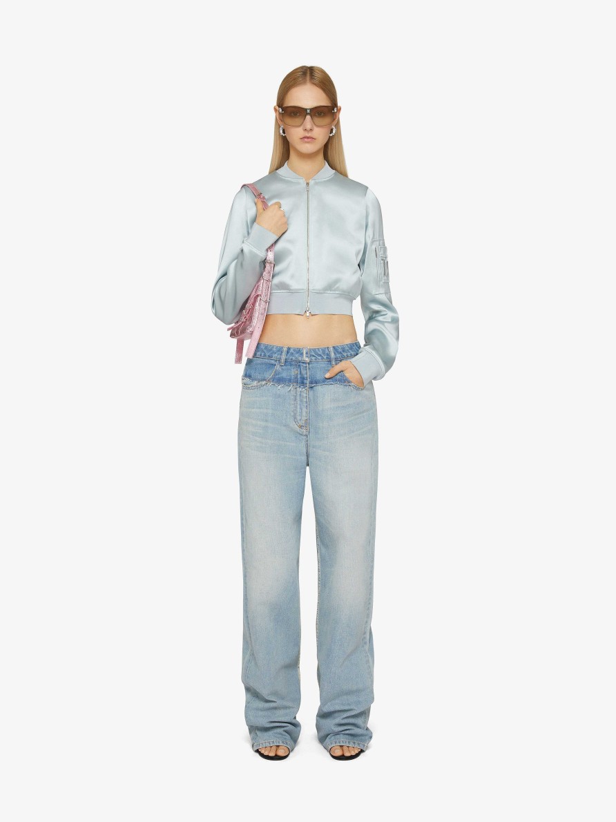 Women Givenchy Pants | Oversized Jeans In Mixed Denim Pale Blue