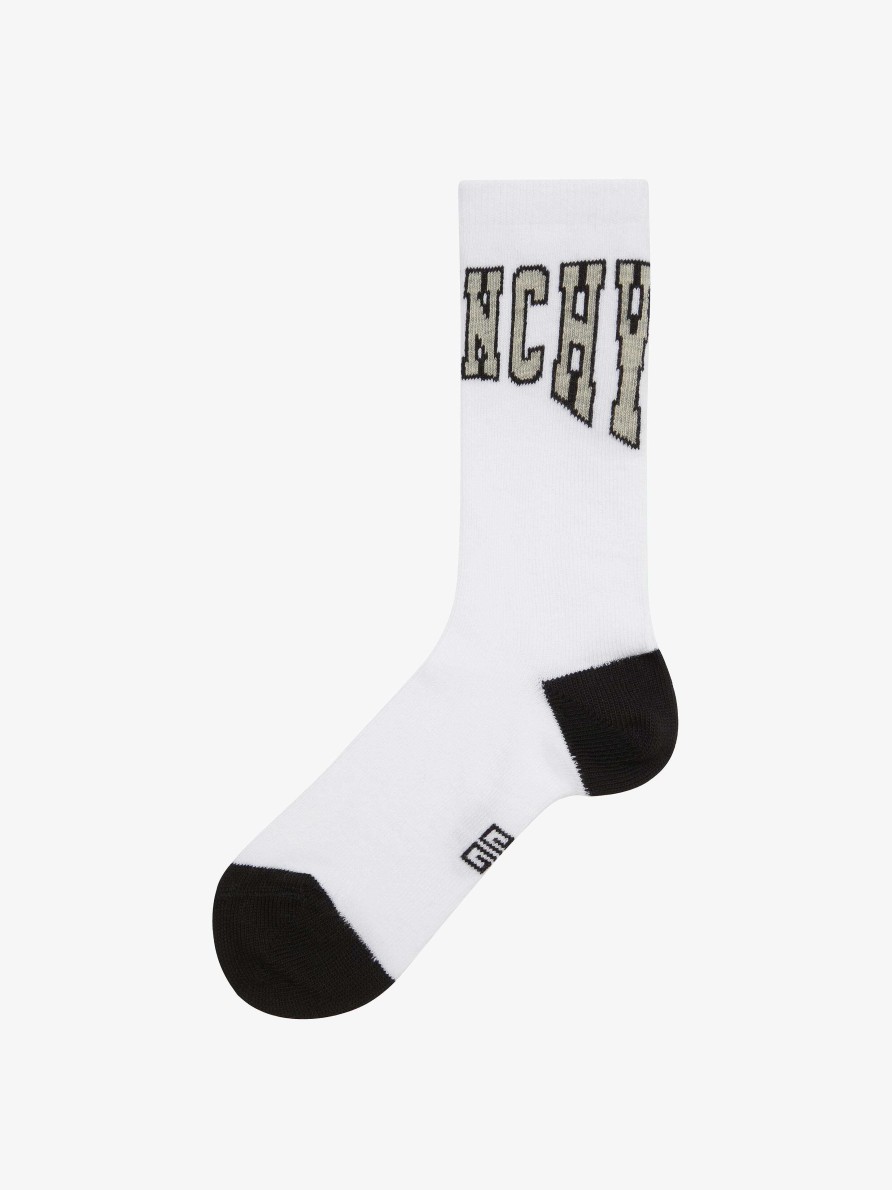 Men Givenchy Boy (4 To 12 Years) | Givenchy College Socks In Cotton Black/White