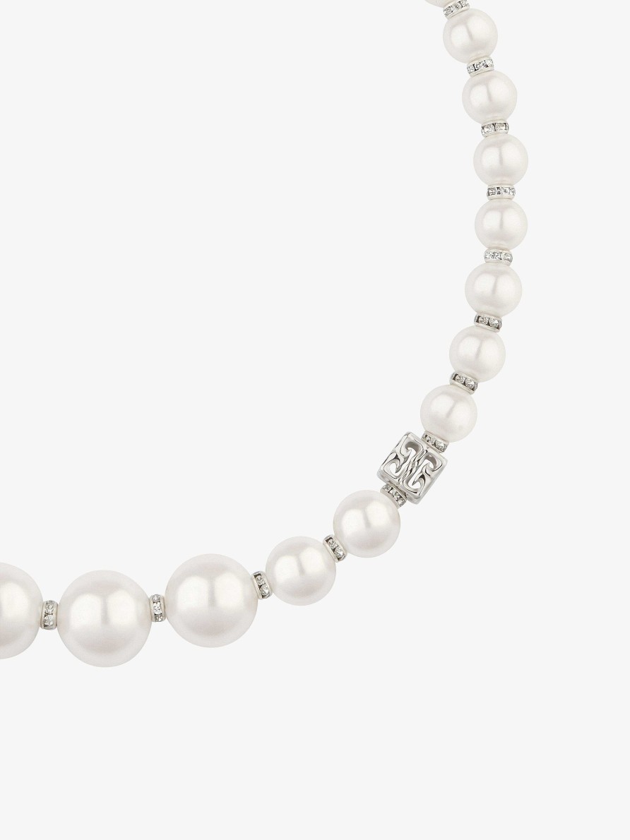 Women Givenchy Jewelry | Pearl Necklace In Metal With Crystals White/Silvery