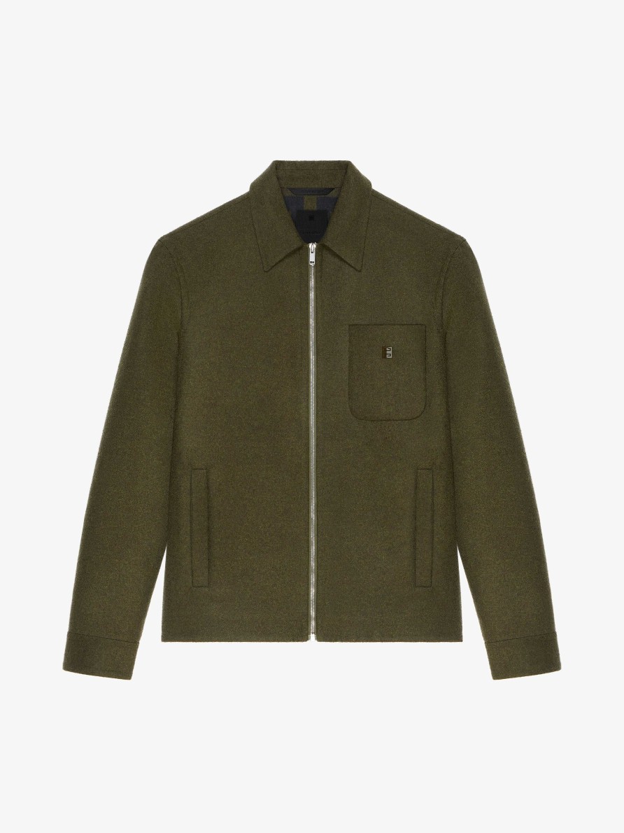 Men Givenchy Jackets & Coats | Jacket In Double Face Wool Khaki/Black