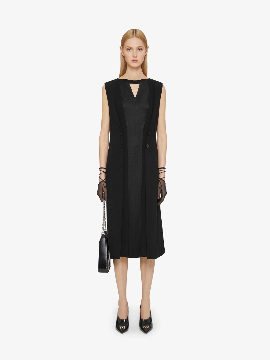 Women Givenchy Dresses | Dress With Buttons In Crepe With Satin Back Black