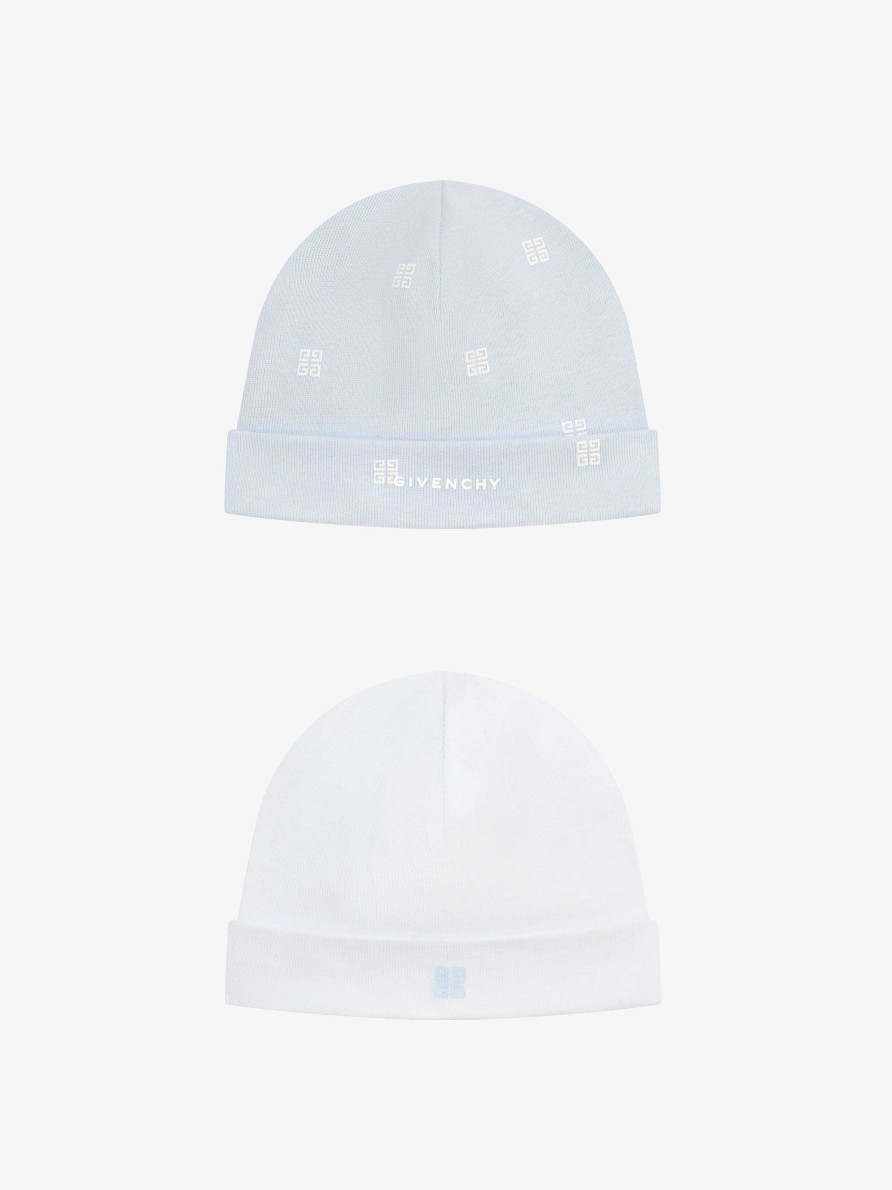 Men Givenchy Baby (1 Month To 3 Years) | Two Beanies In Knit Gift Set White/Light Blue