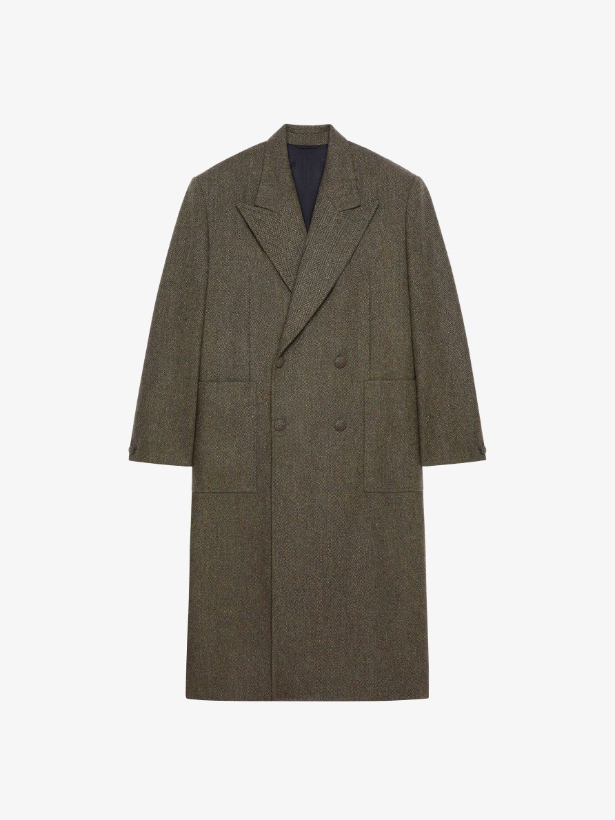 Men Givenchy Jackets & Coats | Long Oversized Double Breasted Coat In Wool Light Khaki