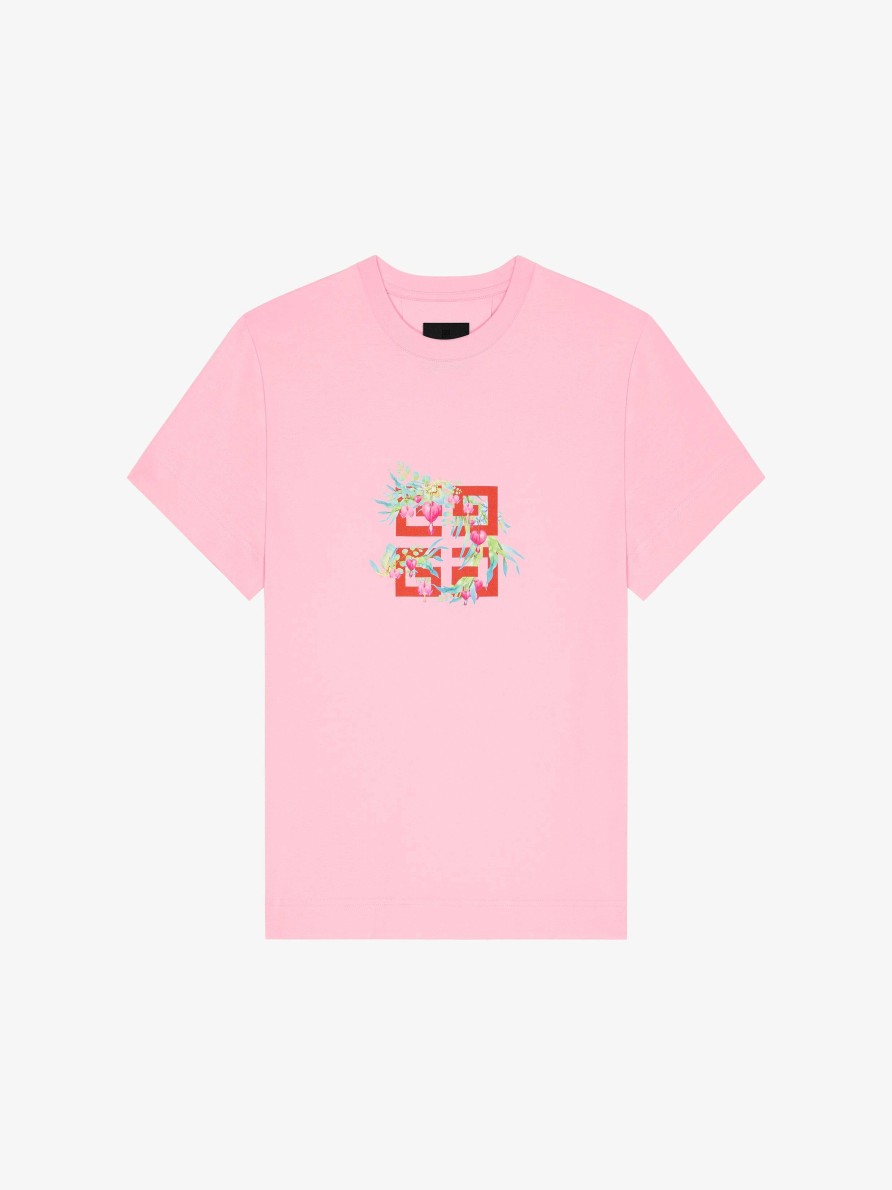 Women Givenchy T-Shirts | T-Shirt In Cotton With 4G Flowers Print Old Pink