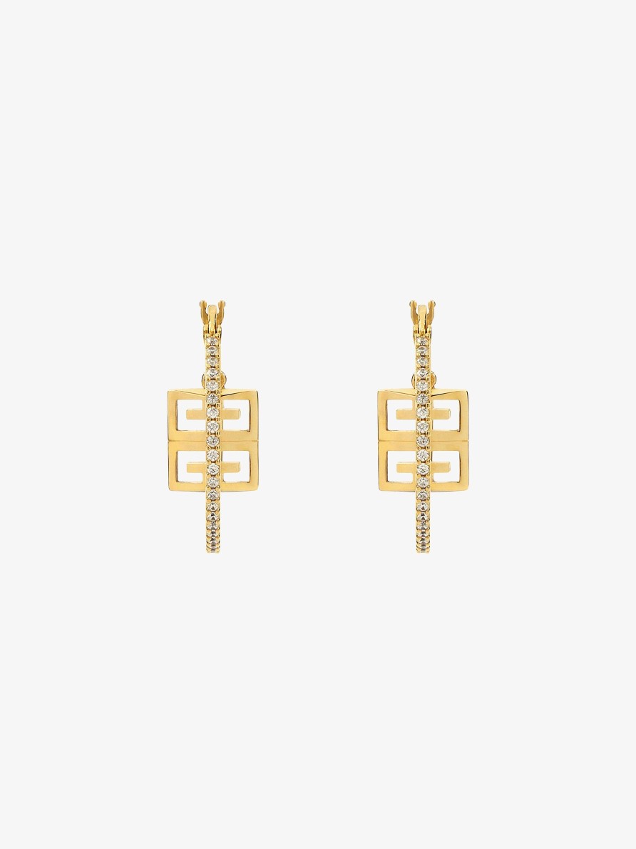 Women Givenchy Jewelry | 4G Earrings In Metal With Crystals Golden Yellow