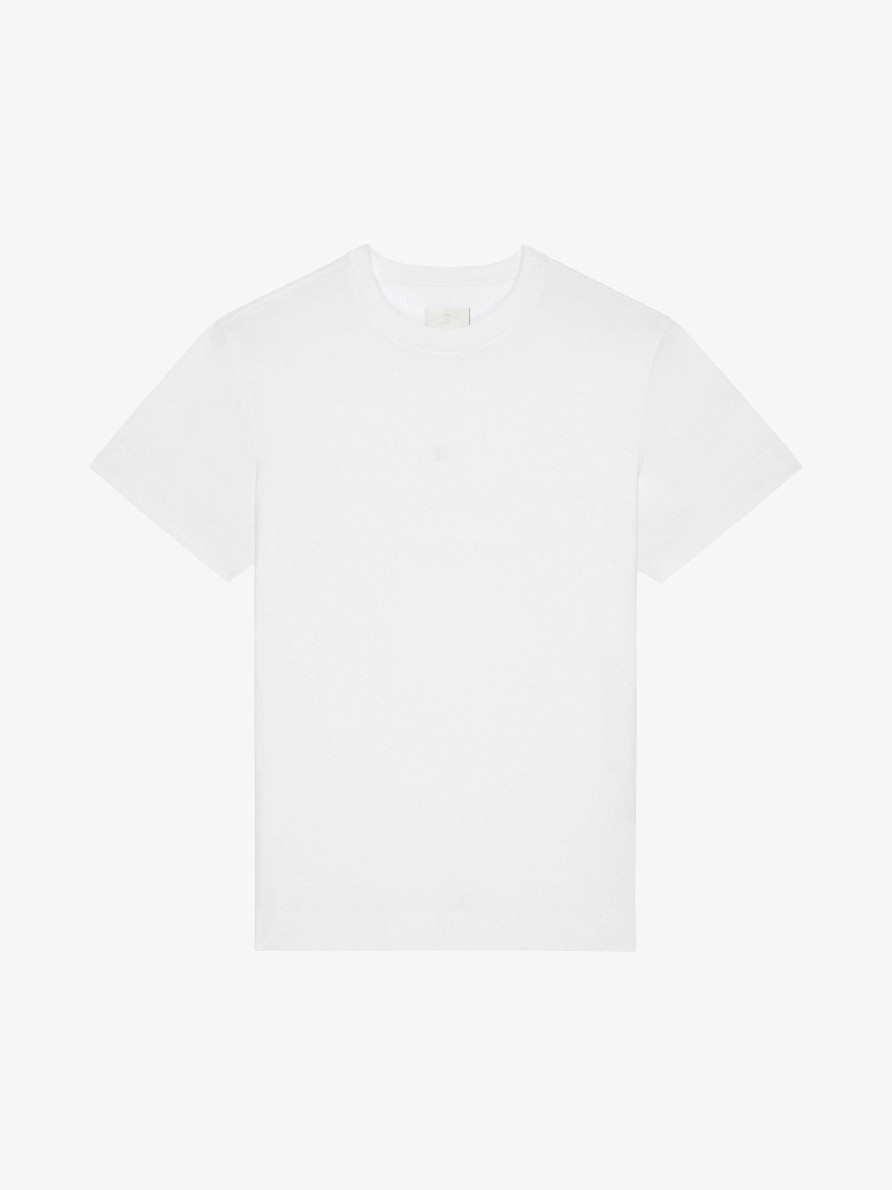 Men Givenchy T-Shirts | Slim Fit T-Shirt In Cotton With 4G Embroidery White