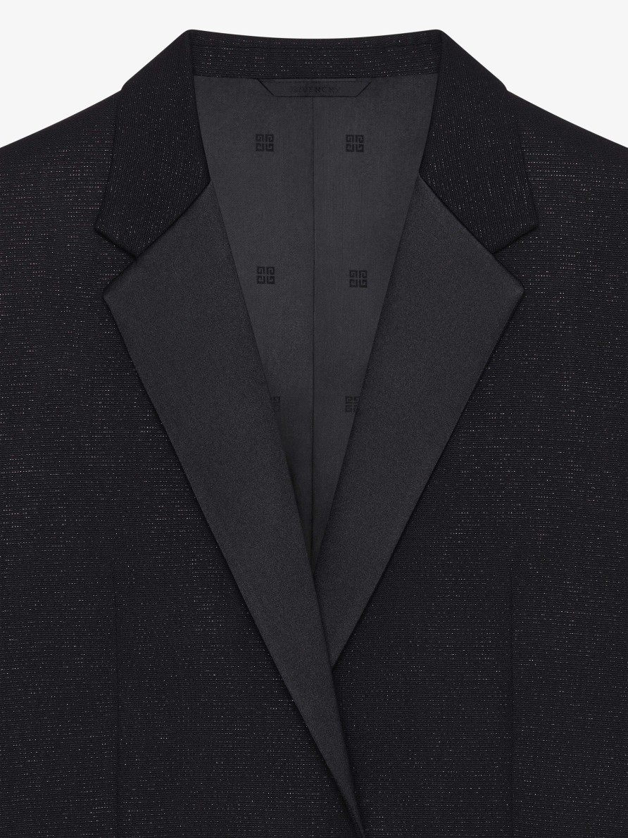 Men Givenchy Jackets & Coats | Slim Fit Jacket In Wool And Lurex With Satin Collar Black