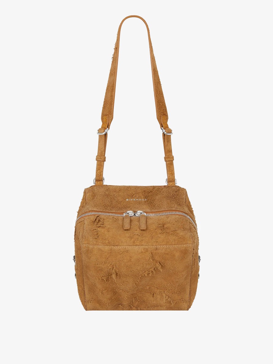 Men Givenchy Pandora | Small Pandora Bag In Suede Leather Havanna