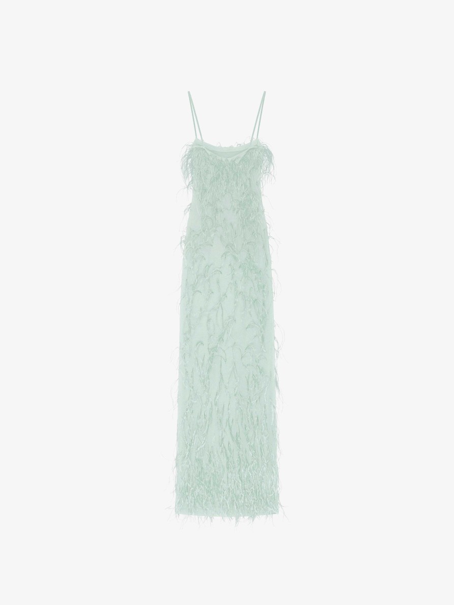 Women Givenchy Dresses | Evening Straps Dress With Feathers And Lurex Mint Green