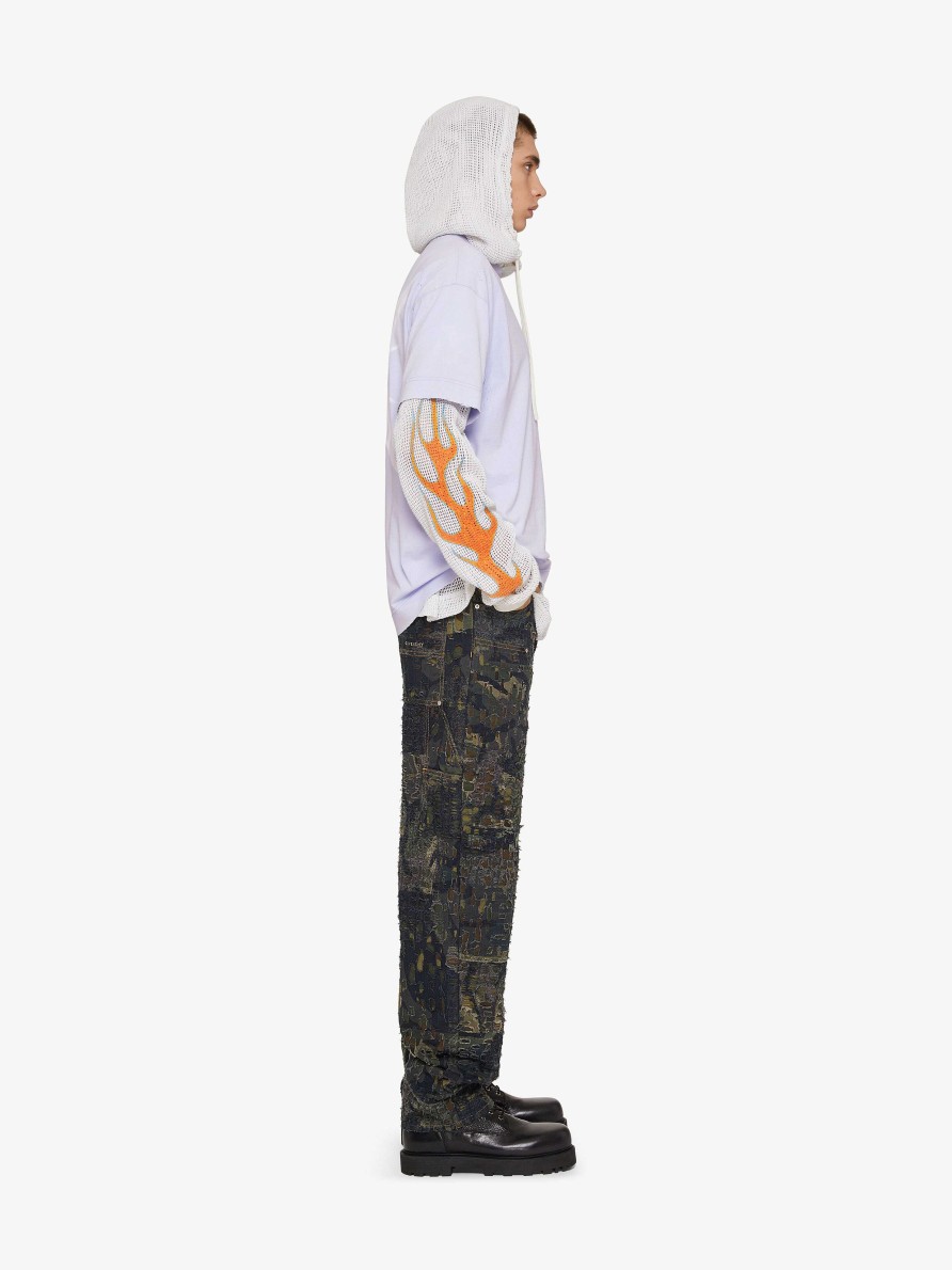 Men Givenchy Pants | Carpenter Camo Jeans In Boro-Effect Destroyed Denim Brown/Khaki