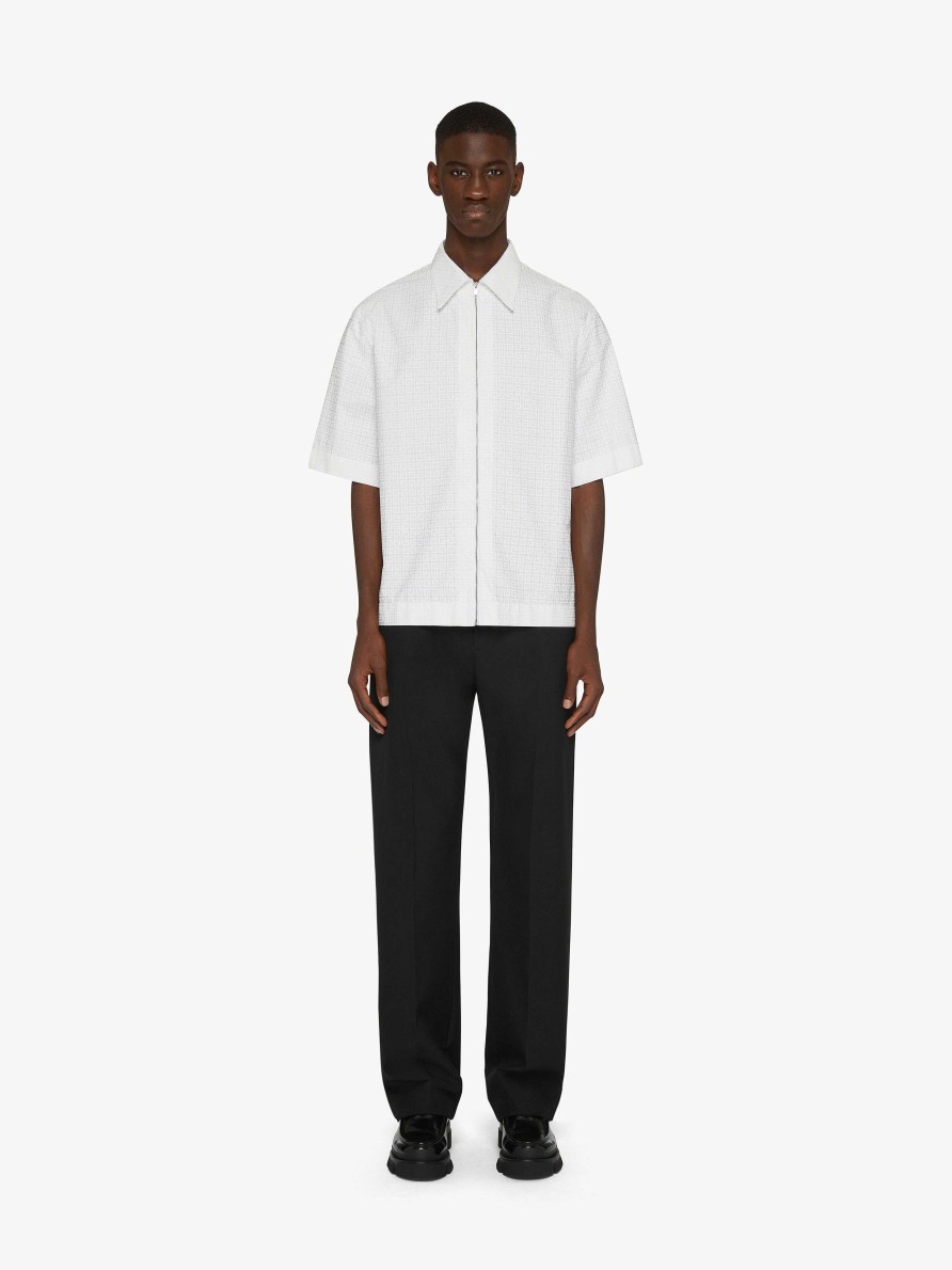 Men Givenchy Shirts | Boxy Fit Zipped Shirt In 4G Jacquard White