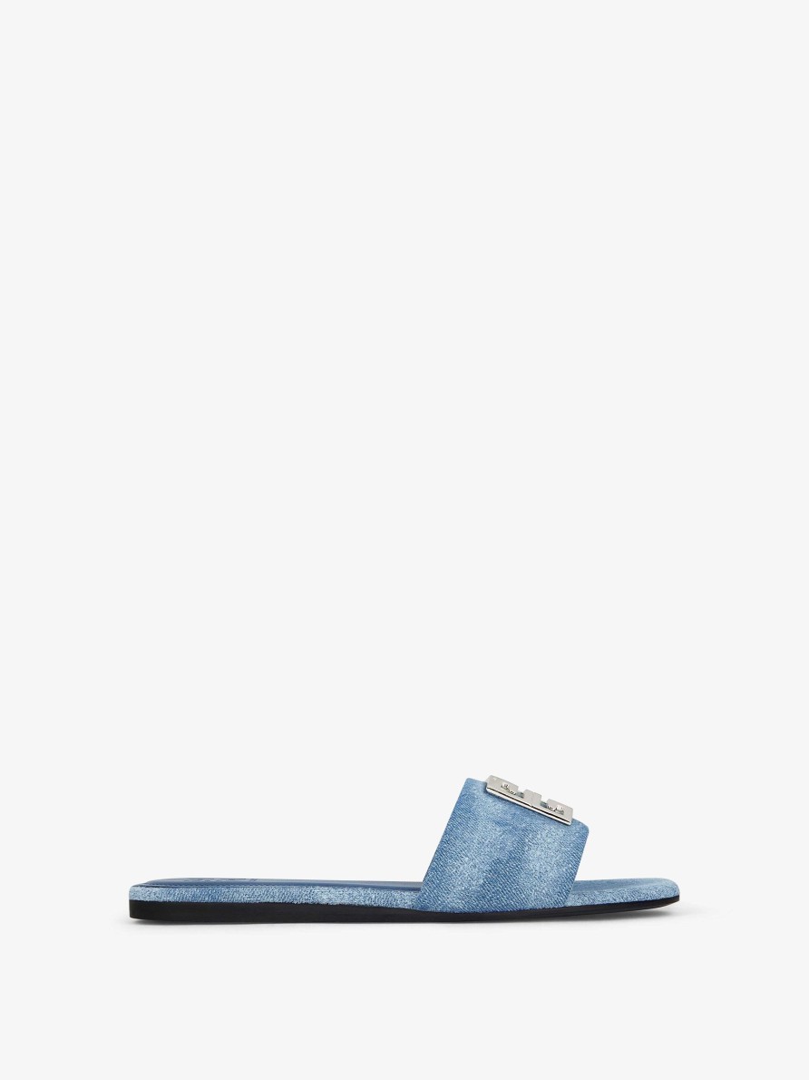 Women Givenchy Slides & Sandals | 4G Mules In Washed Denim Medium Blue