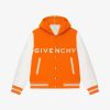 Men Givenchy Outerwear & Blousons | Givenchy Hooded Varsity Jacket In Wool And Leather Orange