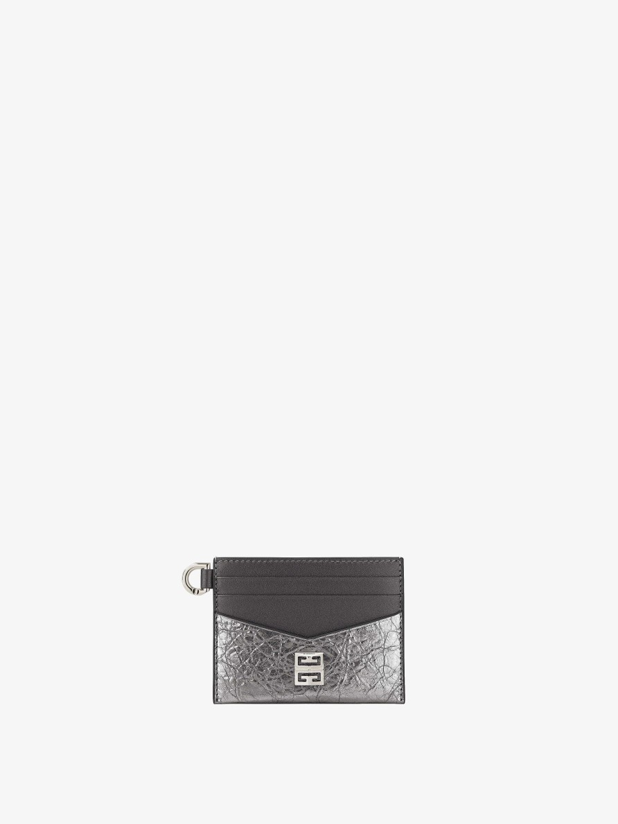 Women Givenchy Small Leather Goods | 4G Card Holder In Laminated Leather Silvery Grey