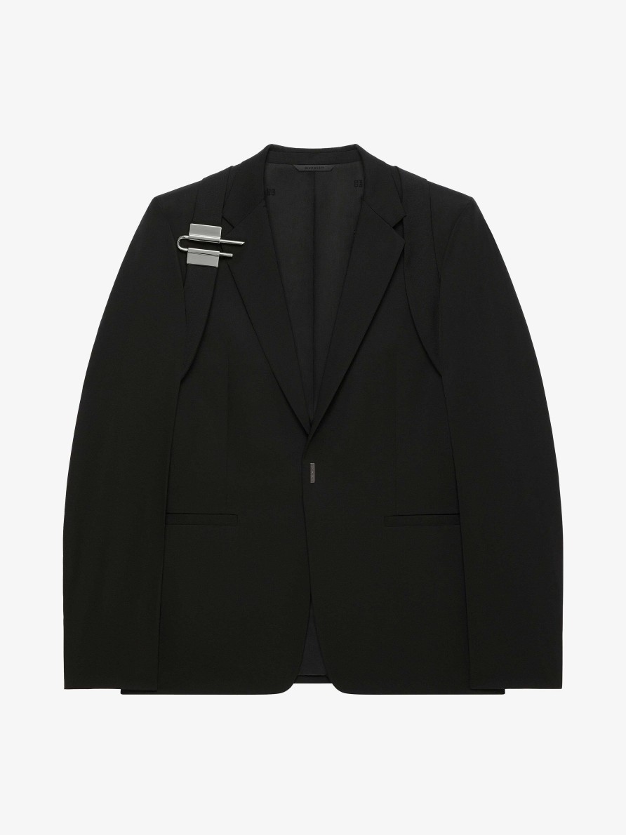 Men Givenchy Jackets & Coats | Slim-Fit Jacket In Wool And Mohair With U-Lock Harness Black