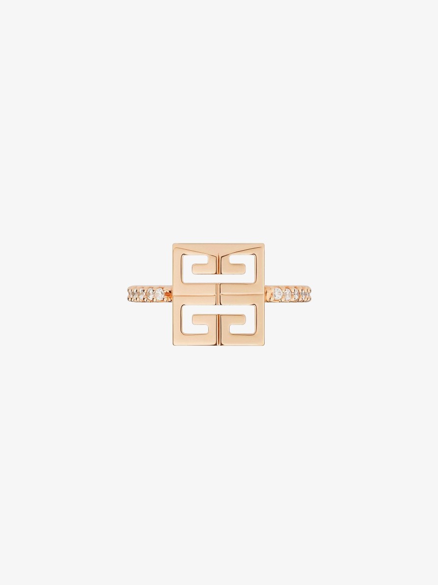 Women Givenchy Jewelry | 4G Ring In Metal With Crystals Rose Gold