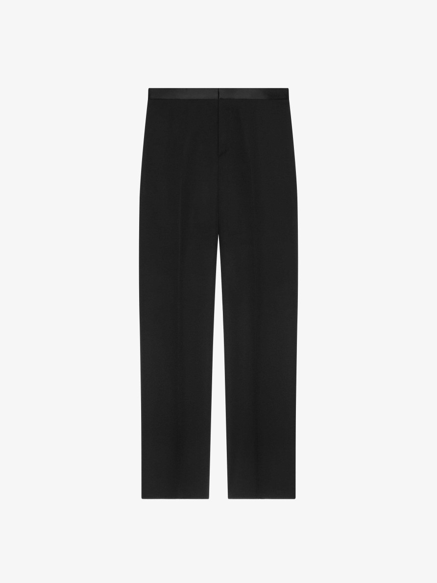 Men Givenchy Pants | Tailored Pants In Wool With Satin Waistband Black