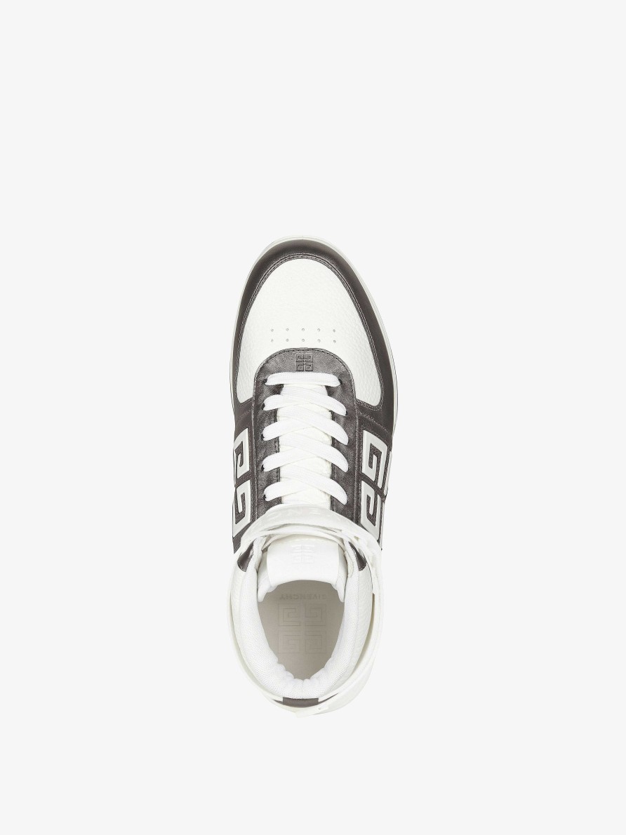 Men Givenchy G4 | G4 High Top Sneakers In Laminated Leather Silvery Grey