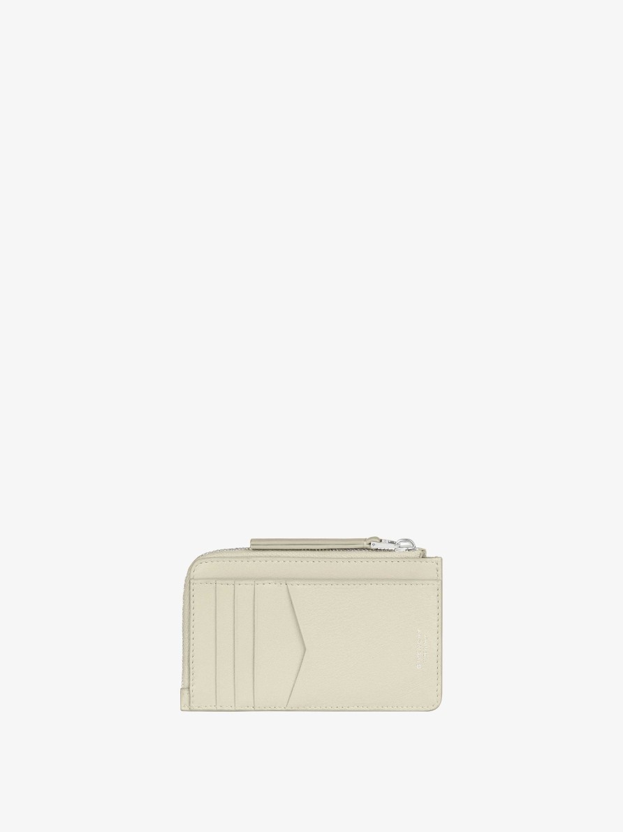 Women Givenchy Small Leather Goods | Voyou Zipped Card Holder In Leather Natural Beige