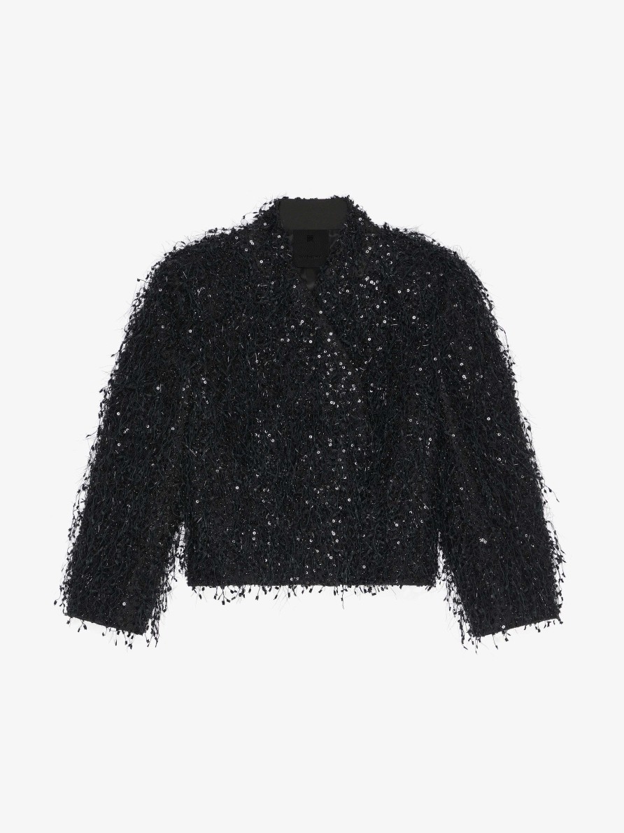 Women Givenchy Jackets & Coats | Jacket With Embroidered Fringes And Rhinestones Black