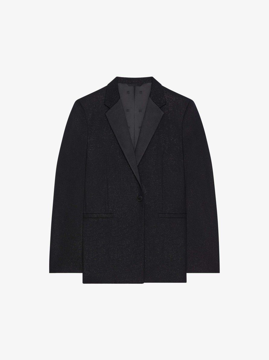 Men Givenchy Jackets & Coats | Slim Fit Jacket In Wool And Lurex With Satin Collar Black